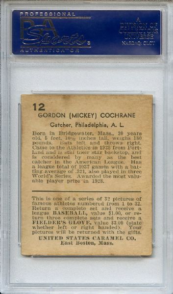 1932 US Caramel 12 Mickey Cochrane PSA EX 5