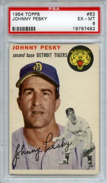 1954 Topps 63 Johnny Pesky PSA EX-MT 6