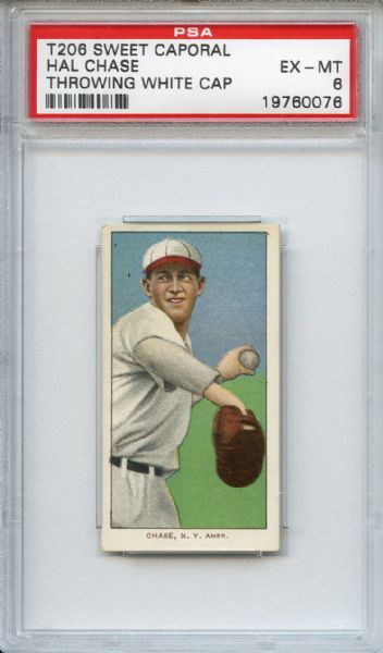 T206 Sweet Caporal Hal Chase Throwing White Cap PSA EX-MT 6