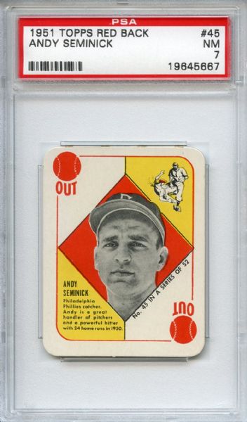 1951 Topps Red Back 45 Andy Seminick PSA NM 7