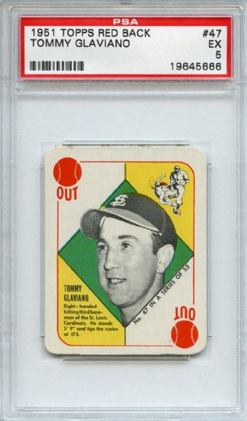 1951 Topps Red Back 47 Tommy Glaviano PSA EX 5