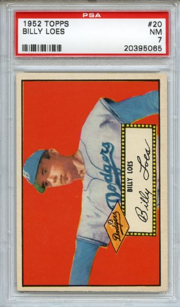 1952 Topps 20 Billy Loes Red Back PSA NM 7