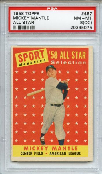 1958 Topps 487 Mickey Mantle All Star PSA NM-MT 8