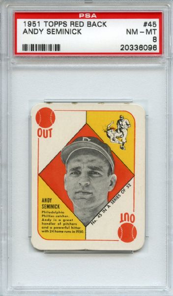 1951 Topps Red Back 45 Andy Seminick PSA NM-MT 8