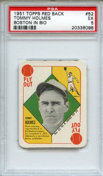 1951 Topps Red Back 52 Tommy Holmes Boston in Bio PSA EX 5