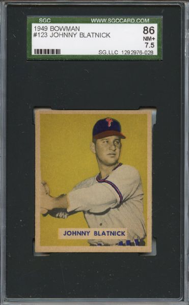 1949 Bowman 123 Johnny Blatnick SGC NM+ 86 / 7.5