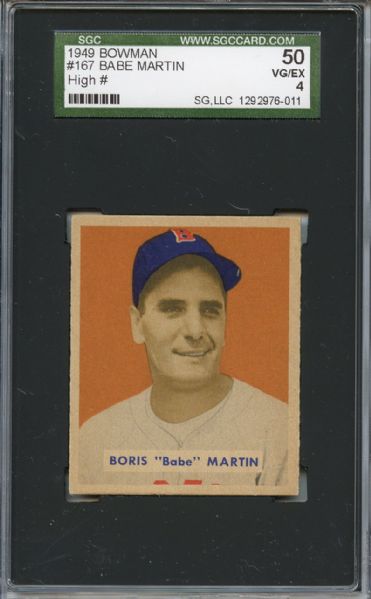 1949 Bowman 167 Babe Martin SGC VG/EX 50 / 4