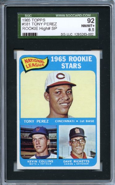 1965 Topps 581 Tony Perez Rookie SGC NM/MT+ 92 / 8.5