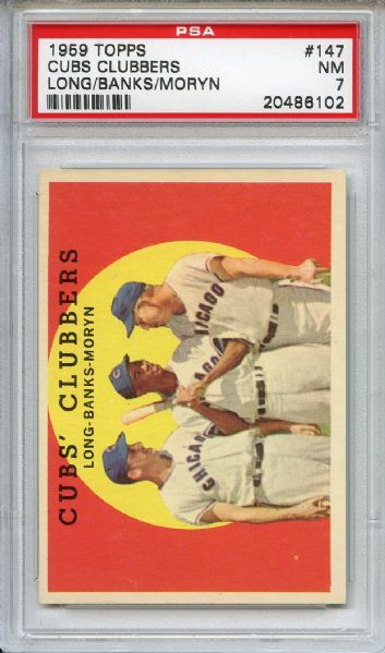 1959 Topps 147 Cubs Clubbers Ernie Banks PSA NM 7