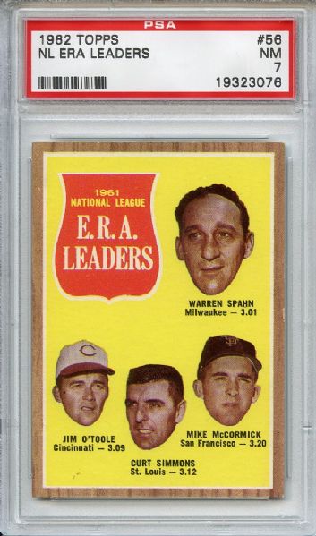 1962 Topps 56 NL Era Leaders Warren Spahn PSA NM 7