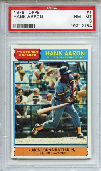 1976 Topps 1 Hank Aaron Record Breaker PSA NM-MT 8
