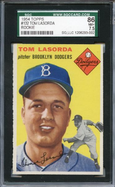 1954 Topps 132 Tommy Lasorda Rookie SGC NM+ 86 / 7.5