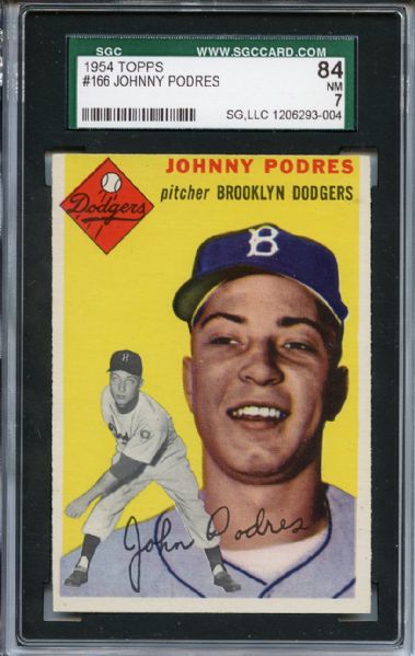 1954 Topps 166 Johnny Podres SGC NM 84 / 7