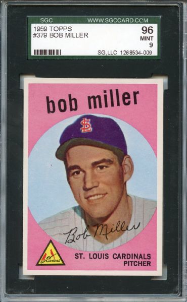 1959 Topps 379 Bob Miller SGC MINT 96 / 9