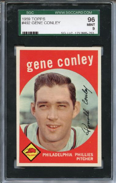 1959 Topps 492 Gene Conley SGC MINT 96 / 9