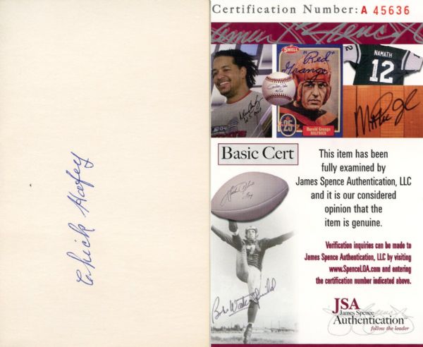 Chick Hafey Signed 3 x 5 Index Card JSA COA