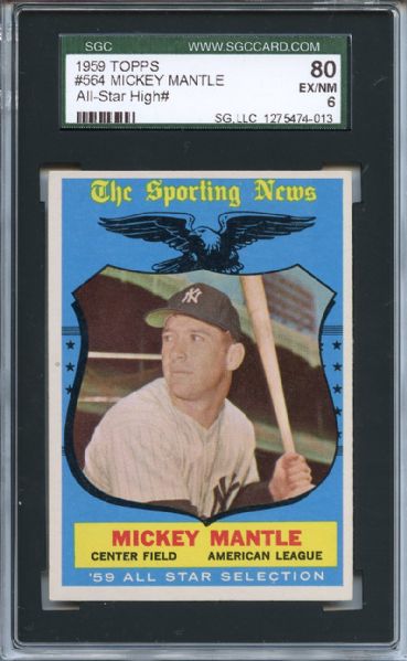 1959 Topps 564 Mickey Mantle All Star SGC EX/MT 80 / 6