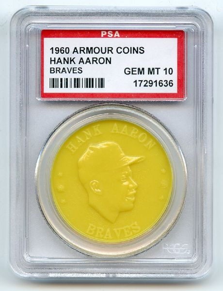 1960 Armour Coins Yellow Hank Aaron Braves PSA GEM MT 10