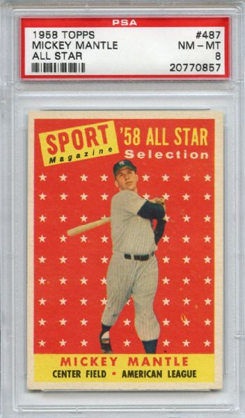 1958 Topps 487 Mickey Mantle All Star PSA NM-MT 8