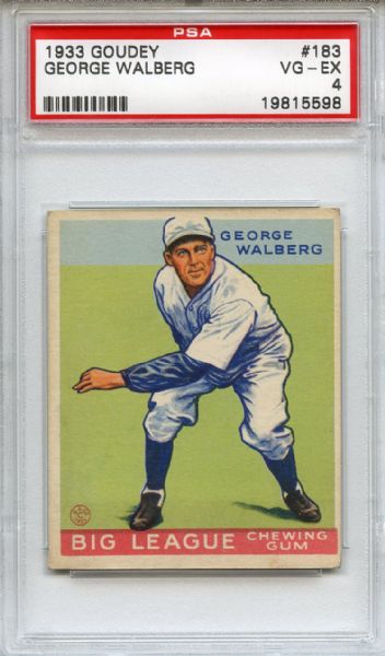 1933 Goudey 183 George Walberg PSA VG-EX 4