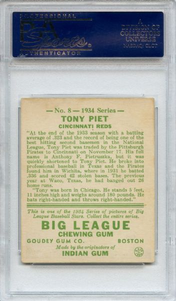 1934 Goudey 8 Tony Piet PSA EX+ 5.5