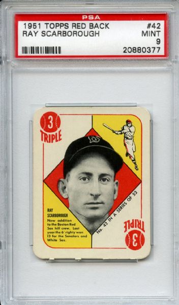 1951 Topps Red Back 42 Ray Scarborough PSA MINT 9