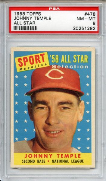 1958 Topps 478 Johnny Temple All Star PSA NM-MT 8