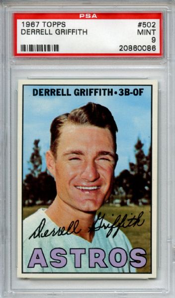 1967 Topps 502 Derrell Griffith PSA MINT 9