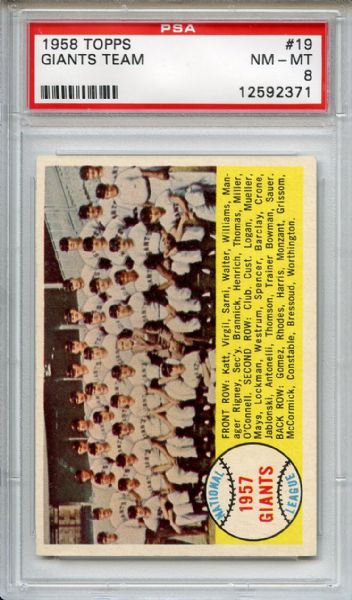 1958 Topps 19 New York Giants Team PSA NM-MT 8