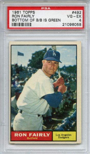 1961 Topps 492 Ron Fairly Bottom of Baseball is Green PSA VG-EX 4