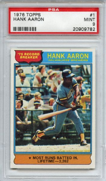 1976 Topps 1 Hank Aaron PSA MINT 9
