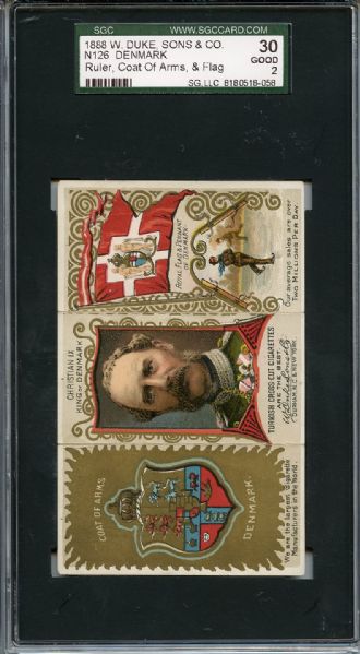 N126 1888 W Duke, Sons & Co - Rulers, Flags & Coats of Arms Denmark SGC GOOD 30 / 2
