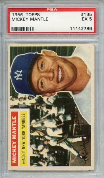 1956 Topps 135 Mickey Mantle Gray Back PSA EX 5