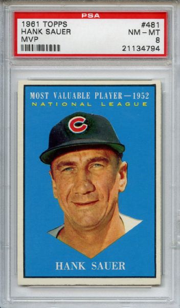 1961 Topps 481 Hank Sauer MVP PSA NM-MT 8