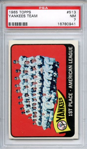 1965 Topps 513 New York Yankees Team PSA NM 7