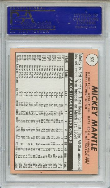 1969 Topps 500 Mickey Mantle White Letters PSA EX-MT 6