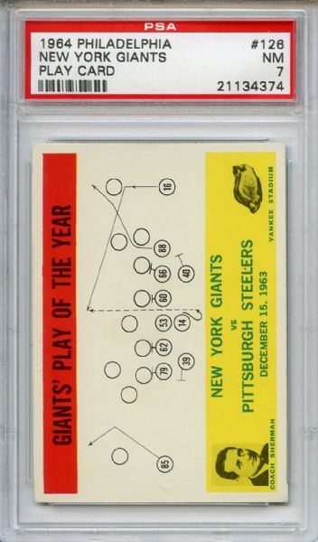 1964 Philadelphia 126 New York Giants Play Card PSA NM 7