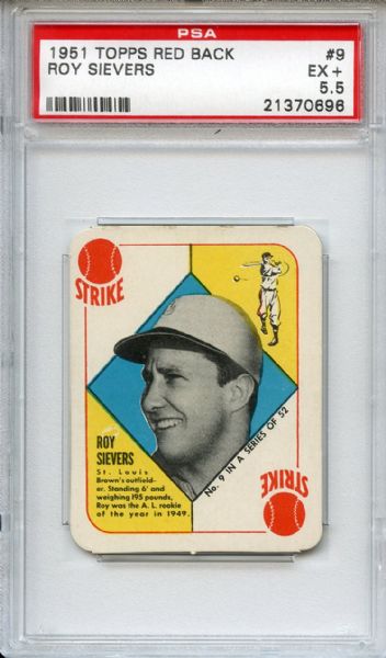 1951 Topps Red Back 9 Roy Sievers PSA EX+ 5.5