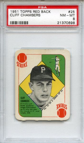 1951 Topps Red Back 25 Cliff Chambers PSA NM-MT 8