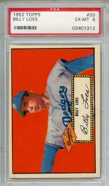 1952 Topps 20 Billy Loes Red Back PSA EX-MT 6
