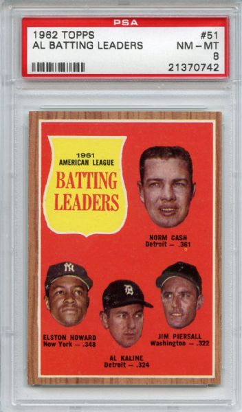 1962 Topps 51 AL Batting Leaders PSA NM-MT 8