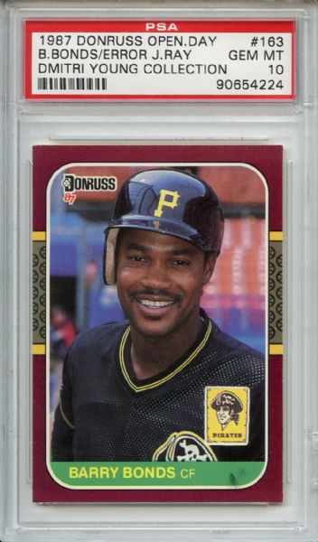 1987 Donruss Opening Day Barry Bonds RC ERROR Johnny Ray Dmitri Young Collection PSA GEM MT 10