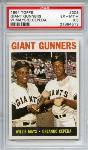 1964 Topps 306 Giant Gunners Mays Cepeda PSA EX-MT+ 6.5