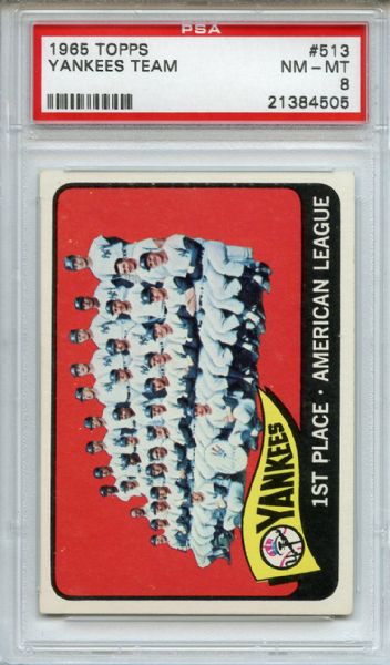 1965 Topps 513 New York Yankees Team PSA NM-MT 8