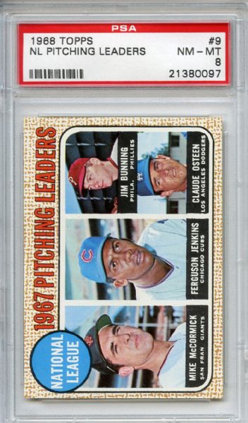 1968 Topps 9 NL Pitching Leaders PSA NM-MT 8