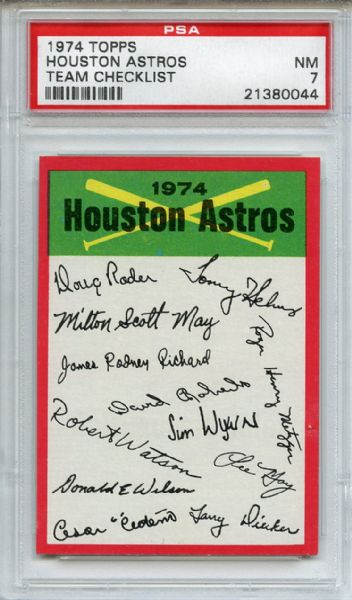 1974 Topps Team Checklist Houston Astros PSA NM 7