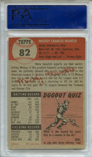 1953 Topps 82 Mickey Mantle PSA VG-EX 4
