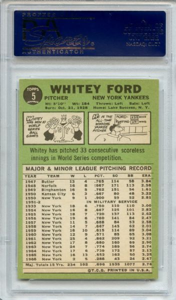 1967 Topps 5 Whitey Ford PSA MINT 9