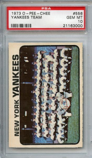 1973 O-Pee-Chee 556 Yankees Team Card PSA GEM MT 10