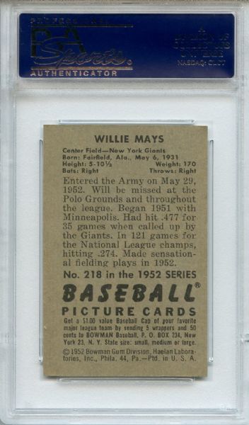 1952 Bowman 218 Willie Mays PSA NM+ 7.5